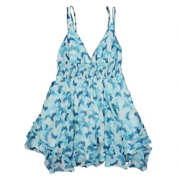 Urban Outfitters | Dresses | Urban Outfitters Sweet Escape Asymmetrical  Mini Dress Butterfly Blue Sz M Fairy | Poshmark